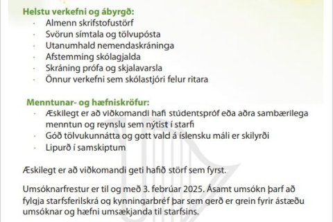 Tónlistarskólinn auglýsir eftir ritara